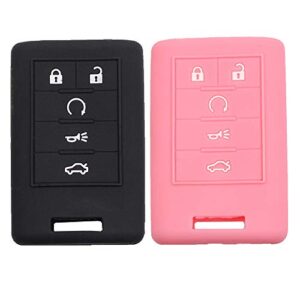 btopars 2pcs 5 button smart remote key fob rubber case cover protector compatible with cadillac ats cts dts sts xts ats srx escalade black pink