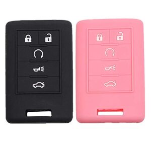 Btopars 2pcs 5 Button Smart Remote Key Fob Rubber Case Cover Protector Compatible with Cadillac ATS CTS DTS STS XTS ATS SRX Escalade Black Pink