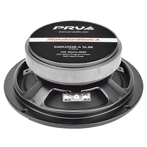 PRV AUDIO 2X 6MR250B-4 Slim Midrange 6.5" Shallow Bullet Speakers 250 Watts 4 Ohm, Slim Mount Car Audio Bullet Loudspeaker Compact for Doors with 1 Exclusive Lanyard (2 Speakers)