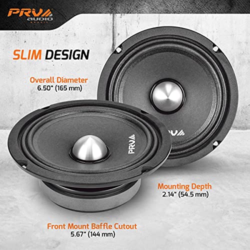 PRV AUDIO 2X 6MR250B-4 Slim Midrange 6.5" Shallow Bullet Speakers 250 Watts 4 Ohm, Slim Mount Car Audio Bullet Loudspeaker Compact for Doors with 1 Exclusive Lanyard (2 Speakers)