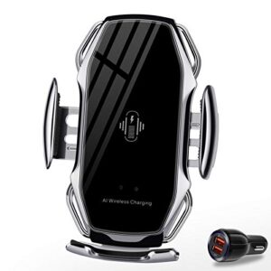 wireless car charger,10w qi fast charging auto-clamping car phone mount air vent phone holder compatible with iphone 13/12/12pro/se/11/11pro/11promax/xsmax/xs/xr,samsung s10/s9/s8/note10