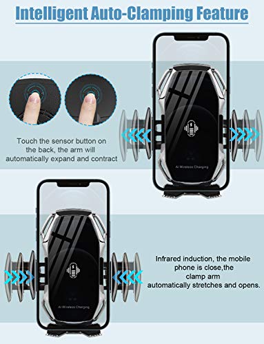 Wireless Car Charger,10W Qi Fast Charging Auto-Clamping Car Phone Mount Air Vent Phone Holder Compatible with iPhone 13/12/12Pro/SE/11/11Pro/11ProMax/XSMax/XS/XR,Samsung S10/S9/S8/Note10