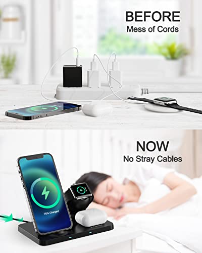 Wireless Charging Station, 3 in 1 Wireless Charger, 18W Fast Charger Stand for iPhone 13/12/11/Pro/Max/XR/XS/X, Apple Watch 7/6/SE/5/4/3/2/1, AirPods Pro/3/2, Adapter and Cable Included