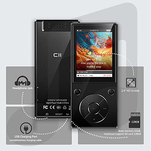 MP3 Player with Bluetooth, 32GB MP3 Players 2.4 Inch Large Screen Lossless Music High-Fidelity Sound Quality, Support Recording FM for Kids Student Adult mp4 Player, Expandable Memory 128GB