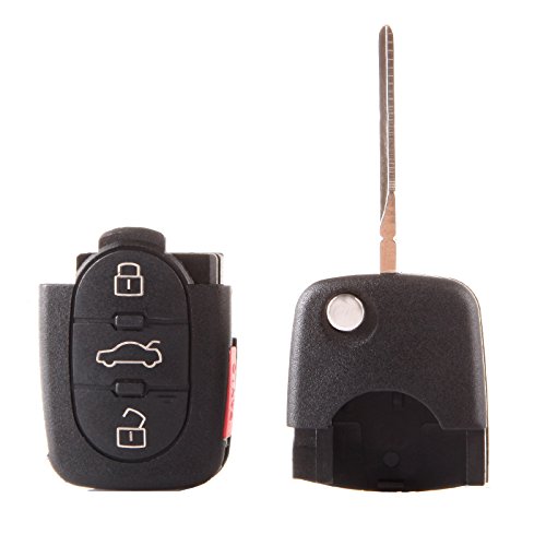 ROADFAR 4 Buttons Keyless Entry Remote Flip Key Fob Shell CASE Uncut Replacement fit for Audi A6 2002-2011 2007-2012 for Audi A4 for Audi A4 Quattro 2006-2012 Pack of 1 4D0837231P-1