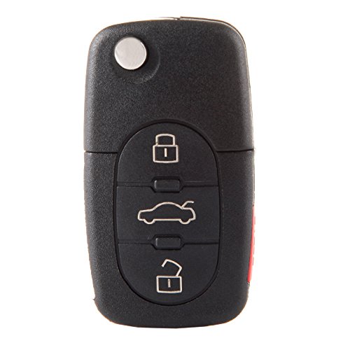 ROADFAR 4 Buttons Keyless Entry Remote Flip Key Fob Shell CASE Uncut Replacement fit for Audi A6 2002-2011 2007-2012 for Audi A4 for Audi A4 Quattro 2006-2012 Pack of 1 4D0837231P-1