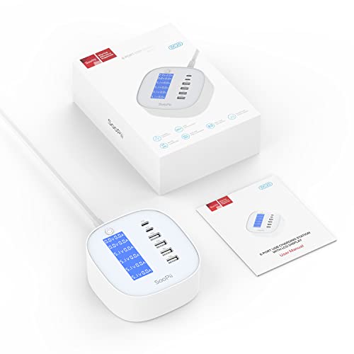 SooPii USB-C Charger 65W, 6 Port USB Charging Station with Real-time LCD Display in Charging, with Dual USB-C Ports(45W Max) PD/PPS Fast Charging Compatible for MacBook,USB C Laptops,Tablet and Phones