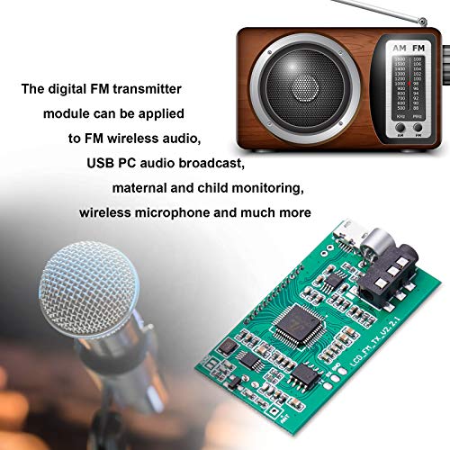 2 Pieces Digital FM Transmitter Module Stereo FM Transmitter DSP PLL 76.0-108.0MHz Stereo Frequency Modulation with LCD Display Line/USB/Mic Input, DC 3.0V - 5.0V