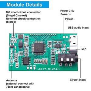 2 Pieces Digital FM Transmitter Module Stereo FM Transmitter DSP PLL 76.0-108.0MHz Stereo Frequency Modulation with LCD Display Line/USB/Mic Input, DC 3.0V - 5.0V