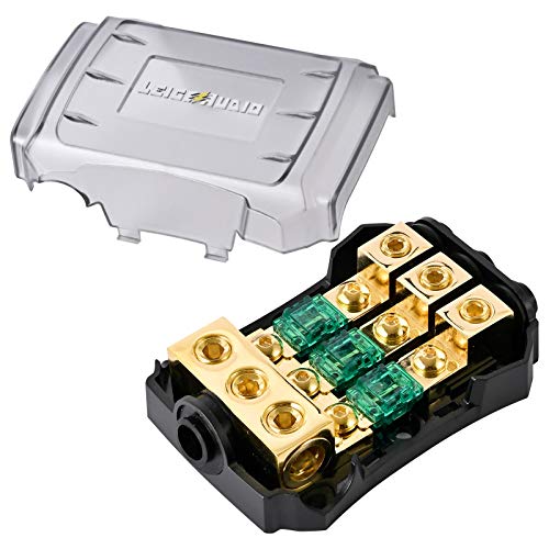 LEIGESAUDIO Copper 0/4 Gauge to 4/8 Gauge 60 Amp Mini ANL 3 Way Fuse Holder Distribution Block