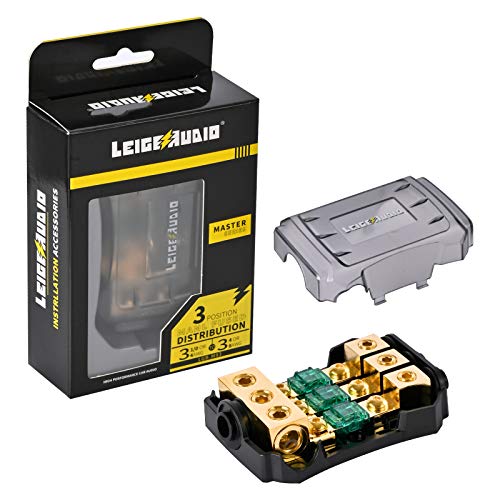 LEIGESAUDIO Copper 0/4 Gauge to 4/8 Gauge 60 Amp Mini ANL 3 Way Fuse Holder Distribution Block