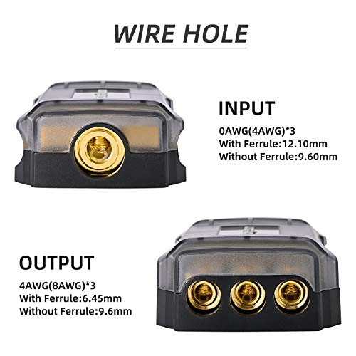 LEIGESAUDIO Copper 0/4 Gauge to 4/8 Gauge 60 Amp Mini ANL 3 Way Fuse Holder Distribution Block