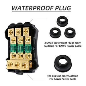 LEIGESAUDIO Copper 0/4 Gauge to 4/8 Gauge 60 Amp Mini ANL 3 Way Fuse Holder Distribution Block