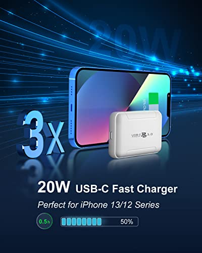 USB C Wall Charger Flat, OKRAY 3-Pack 20W Type C Fast Charger with Foldable Plug, Extra-Slim USB-C Power Adapter Fast Charging Block Compatible iPhone 14/13/12 ProMax/11/XR/XS/X/8/7 Plus iWatch 8/7/SE