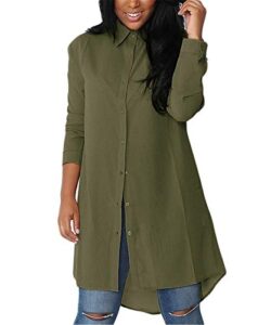 andongnywell women’s solid color high low hem irregular mid-length long-sleeved chiffon shirt t shirt (green,3,large)
