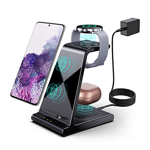 Aukvite Wireless Charger Samsung, 3 in 1 Wireless Charging Station for Galaxy S22 Ultra S22 Z Fold 4 Z Flip 4 S21, Samsung Watch Charger for Galaxy Watch 5 Pro 4 3 Gear S3, Galaxy Buds 2 Pro (Black)