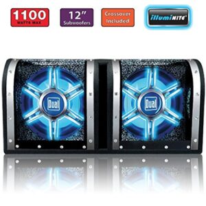 Dual Electronics BP1204 High Performance 12 inch Car Audio Subwoofer in a Tuned Bandpass Enclosure with Blue illumiNITE LED illumination and Plexiglass Viewing Windows and 1,100 Watts of Peak Power