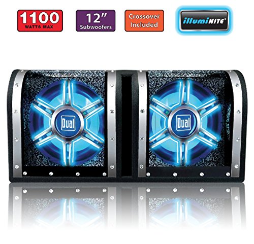 Dual Electronics BP1204 High Performance 12 inch Car Audio Subwoofer in a Tuned Bandpass Enclosure with Blue illumiNITE LED illumination and Plexiglass Viewing Windows and 1,100 Watts of Peak Power