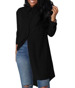 andongnywell women’s blouse high low hem shirt long sleeve tops irregular mid-length long-sleeved chiffon shirt (black,5,xx-large)