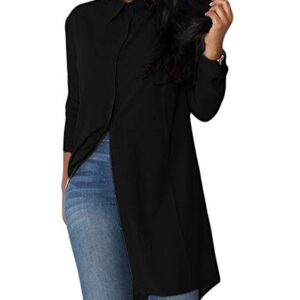 Andongnywell Women's Blouse High Low Hem Shirt Long Sleeve Tops Irregular mid-Length Long-Sleeved Chiffon Shirt (Black,5,XX-Large)