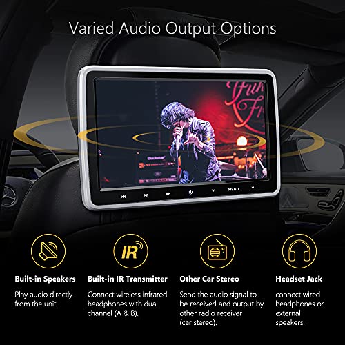 XTRONS Dual Car DVD Players 10.1 Inch TFT Screen Portable Car Headrest CD Player for Children Support HDMI Input, USB SD, AV in & Out, Region Free, 32 Bit Games with 2 Wireless IR Headphones (Black & White)