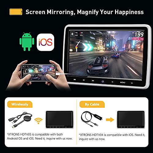 XTRONS Dual Car DVD Players 10.1 Inch TFT Screen Portable Car Headrest CD Player for Children Support HDMI Input, USB SD, AV in & Out, Region Free, 32 Bit Games with 2 Wireless IR Headphones (Black & White)