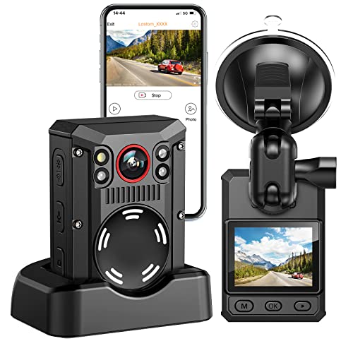 Losfom 4K Dash Cam, Body Camera Built-in 128G & 3500mAh Battery with 11 Hours Recording, Wi-Fi Waterproof Camera with GPS