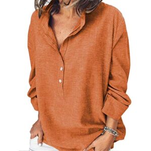 andongnywell women’s long sleeve v neck chiffon blouses tops button shirts long sleeve shirt (orange,xx-large,xx-large)