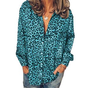 andongnywell womens casual tops v neck tunic long sleeve button leopard shirts blouses tops tunics t shirts (blue,5,xx-large)