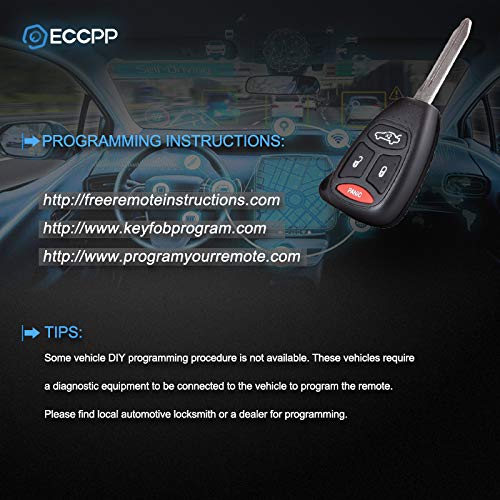 ECCPP 1X Key Fob Keyless Entry Remote Replacement for Chrysler 300 for D odge Charger Dakota Durango Magnum for J eep Grand Cherokee Commander KOBDT04A OHT692713AA 4 Buttons