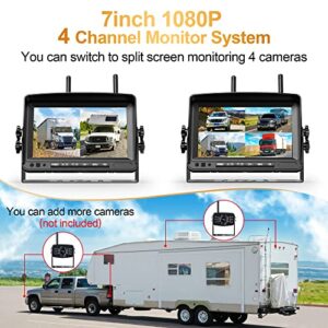 RV Backup Camera Wireless HD 1080P with 7 Inch DVR Monitor forRVs,Campers,Trailers,Trucks Adapter for Furrion-Pre-Wired, 4 Channel System IR Night Vision