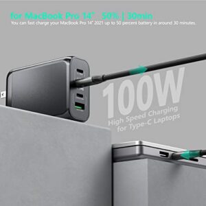 130W USB C Fast Foldable Wall Desktop Charger,100W PD PPS 4-Port GaN II USB C Fast Charging Station with Extent AC Cable Desktop Travel Power Adapter for MacBook, Laptop,iPad,iPhone 14 13,Samsung