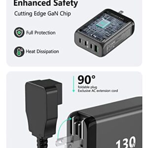 130W USB C Fast Foldable Wall Desktop Charger,100W PD PPS 4-Port GaN II USB C Fast Charging Station with Extent AC Cable Desktop Travel Power Adapter for MacBook, Laptop,iPad,iPhone 14 13,Samsung