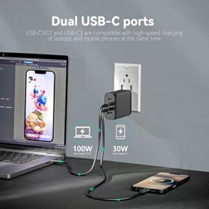 130W USB C Fast Foldable Wall Desktop Charger,100W PD PPS 4-Port GaN II USB C Fast Charging Station with Extent AC Cable Desktop Travel Power Adapter for MacBook, Laptop,iPad,iPhone 14 13,Samsung