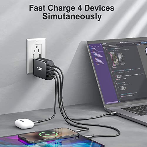 130W USB C Fast Foldable Wall Desktop Charger,100W PD PPS 4-Port GaN II USB C Fast Charging Station with Extent AC Cable Desktop Travel Power Adapter for MacBook, Laptop,iPad,iPhone 14 13,Samsung