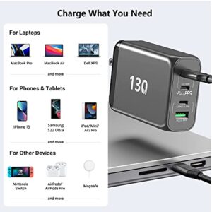 130W USB C Fast Foldable Wall Desktop Charger,100W PD PPS 4-Port GaN II USB C Fast Charging Station with Extent AC Cable Desktop Travel Power Adapter for MacBook, Laptop,iPad,iPhone 14 13,Samsung