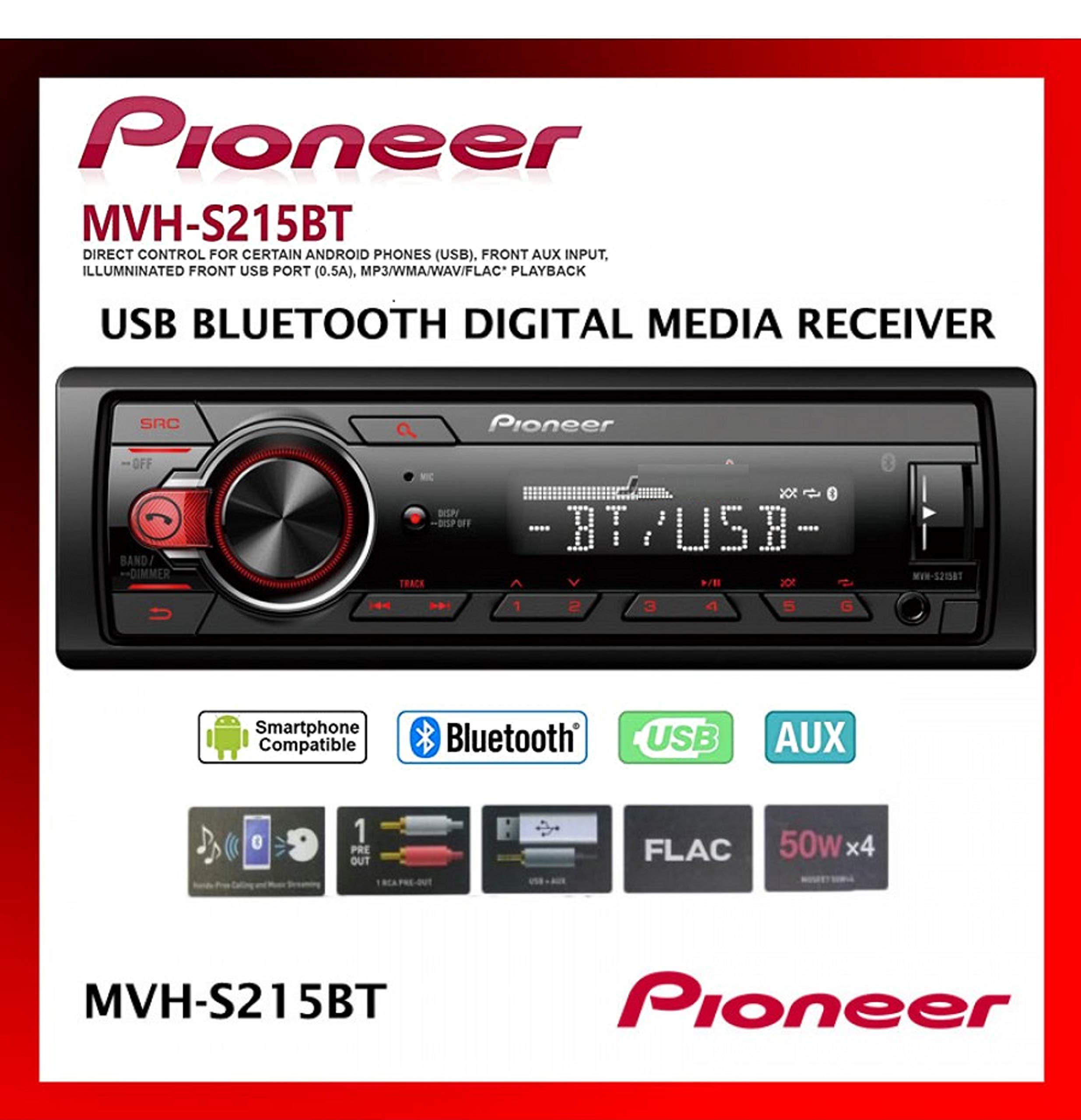 Pioneer Single Din Built-In Bluetooth, MIXTRAX, USB, Auxiliary, Pandora, Spotify, iPhone, Android and Smart Sync App Compatibility Car Digital Media Receiver / Includes Alphasonik Earbuds