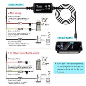 Dash Cam Hardwire Kit, Mini USB Hard Wire Kit Fuse for Dashcam, Plozoe 12V-24V to 5V/2A Car Dash Camera Charger Power Cord（13ft）