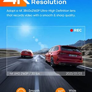 Dash Cam 4K WiFi 2160P Dash Camera for Cars, Car Camera Dash Cam Front Recorder, Dashcam for Cars with App, 24 Hours Parking Mode, G-Sensor, Night Vision, Loop Recording, Support 256GB Max