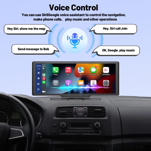 Dash Mount Apple CarPlay Car Stereo Bluetooth with 9.3 Inch Touchscreen, Wireless Portable Android Auto Car Radio with FM Transmitter Voice Control AUX Cable for Cars Trucks