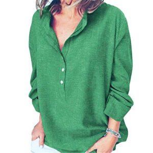 Andongnywell Women's V-Neck Button Long Sleeves Solid Casual Shirt Long Sleeve Chiffon Shirt (Light Green,Small,Small)