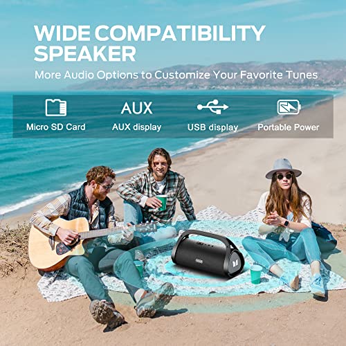 Monster Adventurer Max Bluetooth Speaker, IPX7 Waterproof Outdoor Bluetooth Speakers with Double Subwoofer, 100W Stereo Sound and Rich Bass, Wireless Bluetooth Speakers for Home, Party, Beach