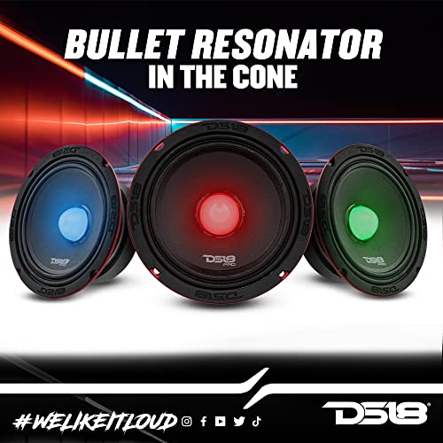 DS18 PRO-X6.4BMRGB Loudspeaker with RGB Light Bullet - 6.5", Midrange, 500W Max, 250W RMS, 4 Ohms - Premium Quality Audio Door Speakers for Car or Truck Stereo Sound System (1 Speaker)