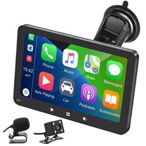 portable car stereo with wireless apple carplay and android auto, 7 inch ips touchscreen car stereo with backup camera, wireless air play, bluetooth handsfree, mirror link/mic/tf/usb/aux/fast charging