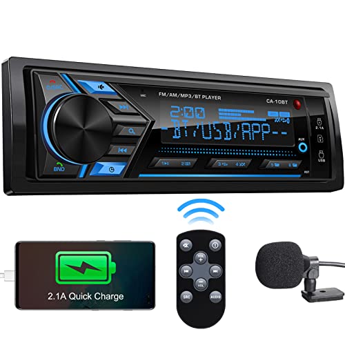 Bluetooth Car Stereo Marine Radio: Single Din LCD Display Audio - Multimedia MP3 Player with FM/AM Radio | Dual USB/SD Card/AUX-in | 2.1A Quick Charge | APP Control | IR Remote