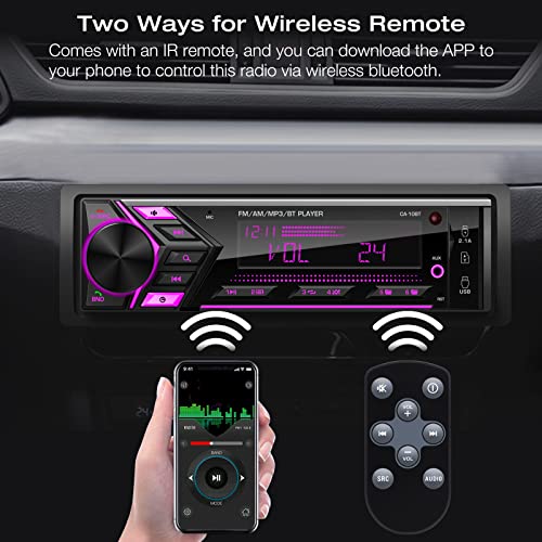 Bluetooth Car Stereo Marine Radio: Single Din LCD Display Audio - Multimedia MP3 Player with FM/AM Radio | Dual USB/SD Card/AUX-in | 2.1A Quick Charge | APP Control | IR Remote