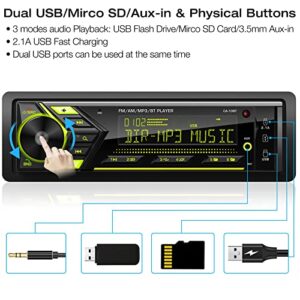 Bluetooth Car Stereo Marine Radio: Single Din LCD Display Audio - Multimedia MP3 Player with FM/AM Radio | Dual USB/SD Card/AUX-in | 2.1A Quick Charge | APP Control | IR Remote