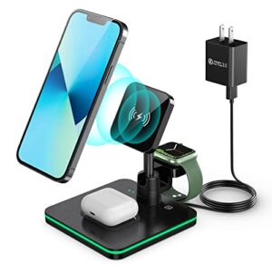 mag safe charger stand 3-in-1, foldable mag safe charging station for iphone 14,13,12 pro/max/mini/plus, airpods pro/3/2, and apple watch, 15w fast wireless charging stand/pad for multiple devices