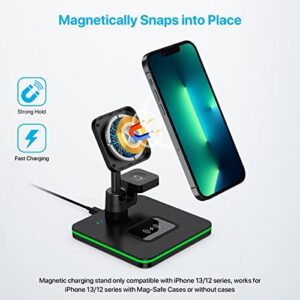 Mag Safe Charger Stand 3-in-1, Foldable Mag Safe Charging Station for iPhone 14,13,12 Pro/Max/Mini/Plus, Airpods Pro/3/2, and Apple Watch, 15W Fast Wireless Charging Stand/Pad for Multiple Devices