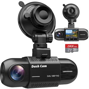 dual dash cam 1080p, dash cam front and inside, dash camera for cars with 32gb sd card, infrared night vision, 1.5 inch ips screen, loop recording, accident lock, wdr, parking monitor for taxi driver